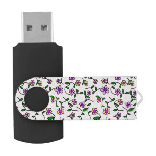 Colorful Flowers, Floral Pattern, Greenery, Boho Flash Drive