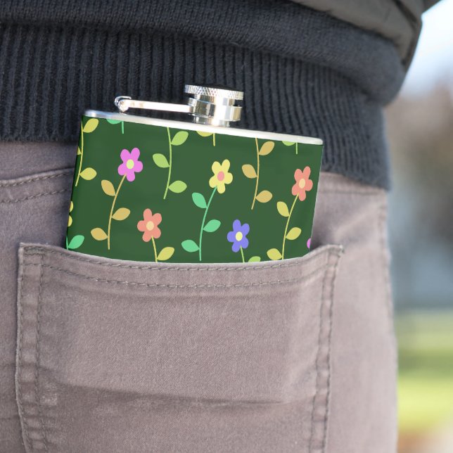 Colorful Flowers, Floral Pattern, Greenery, Boho Flask (In Situ)