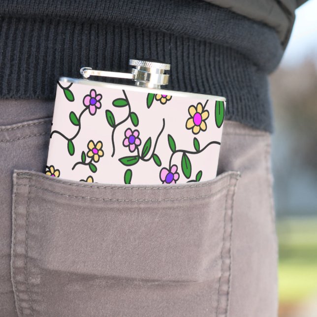 Colorful Flowers, Floral Pattern, Greenery, Boho Flask (In Situ)