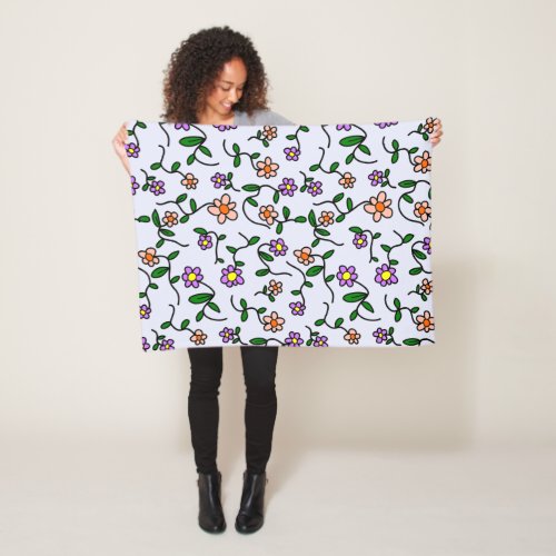 Colorful Flowers Floral Pattern Greenery Boho Fleece Blanket