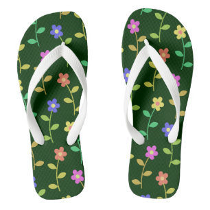 Colorful Flowers, Floral Pattern, Greenery, Boho Flip Flops