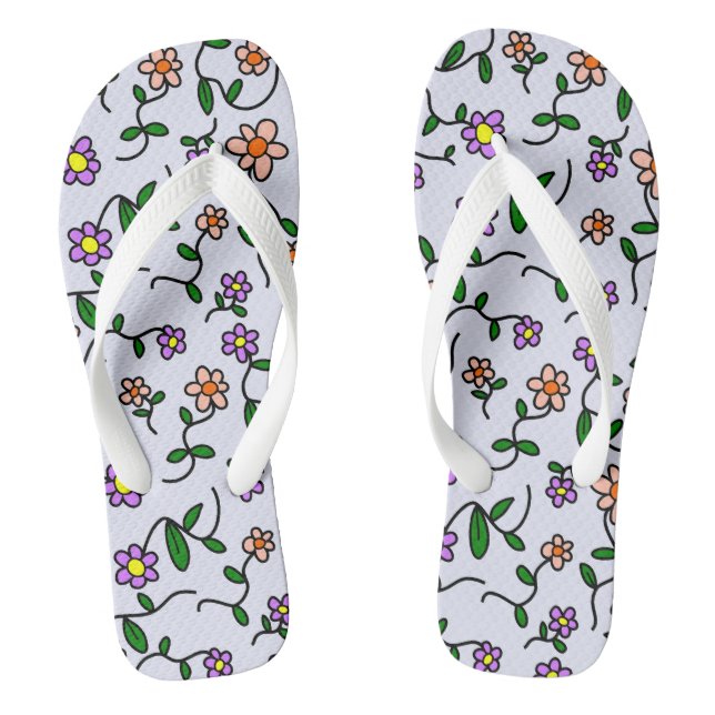 Colorful Flowers, Floral Pattern, Greenery, Boho Flip Flops (Footbed)