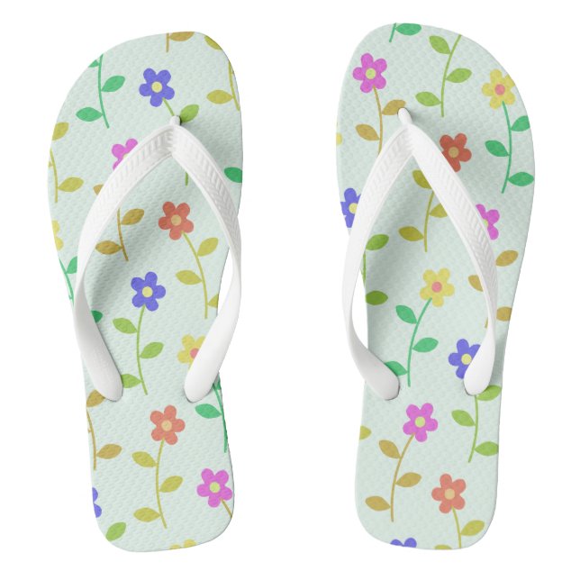 Colorful Flowers, Floral Pattern, Greenery, Boho Flip Flops (Footbed)