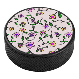 Colorful Flowers, Floral Pattern, Greenery, Boho Hockey Puck
