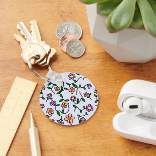 Colorful Flowers, Floral Pattern, Greenery, Boho Keychain