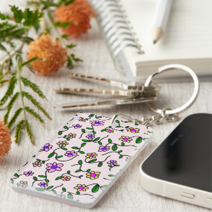 Colorful Flowers, Floral Pattern, Greenery, Boho Keychain