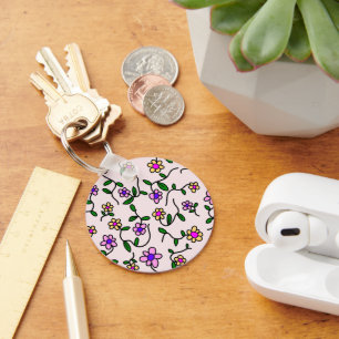 Colorful Flowers, Floral Pattern, Greenery, Boho Keychain