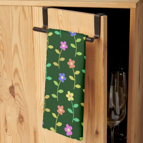 Colorful Flowers Floral Pattern Greenery Boho Kitchen Towel