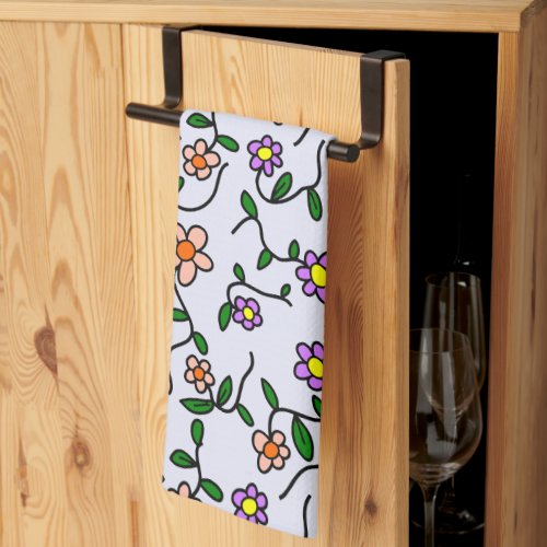 Colorful Flowers Floral Pattern Greenery Boho Kitchen Towel