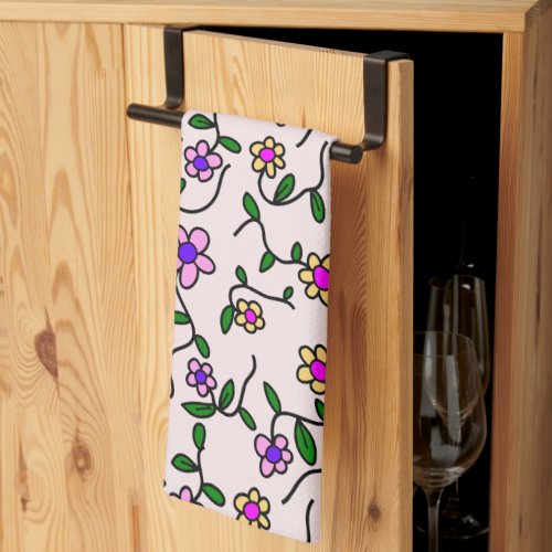 Colorful Flowers Floral Pattern Greenery Boho Kitchen Towel