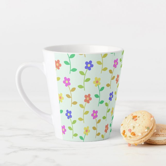 Colorful Flowers, Floral Pattern, Greenery, Boho Latte Mug (In Situ)