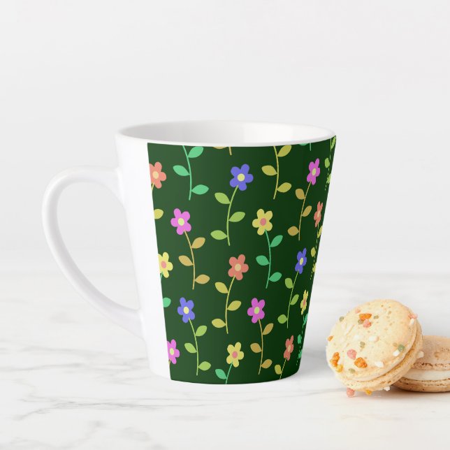 Colorful Flowers, Floral Pattern, Greenery, Boho Latte Mug (In Situ)