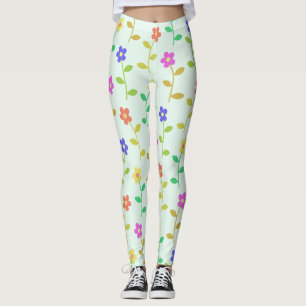 Colorful Flowers, Floral Pattern, Greenery, Boho Leggings