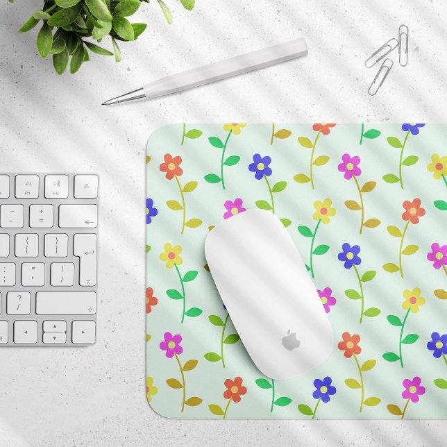 Colorful Flowers, Floral Pattern, Greenery, Boho Mouse Pad (Creator Uploaded)