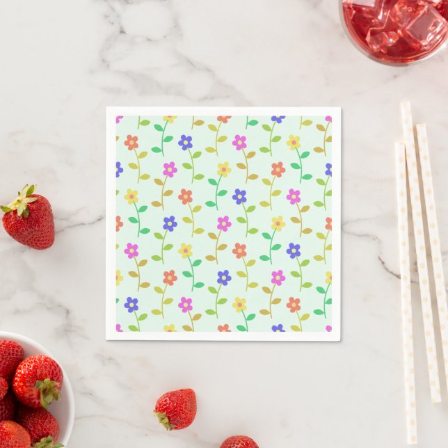 Colorful Flowers, Floral Pattern, Greenery, Boho Napkins (Insitu)