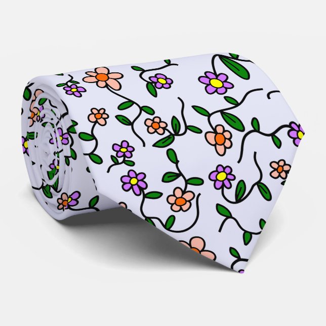 Colorful Flowers, Floral Pattern, Greenery, Boho Neck Tie (Rolled)