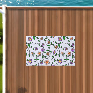 Colorful Flowers, Floral Pattern, Greenery, Boho Outdoor Rug