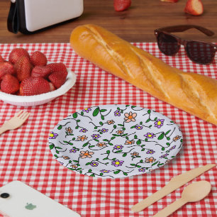 Colorful Flowers, Floral Pattern, Greenery, Boho Paper Plates