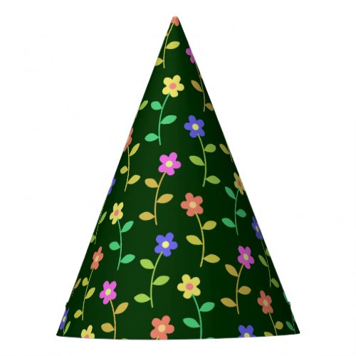 Colorful Flowers Floral Pattern Greenery Boho Party Hat