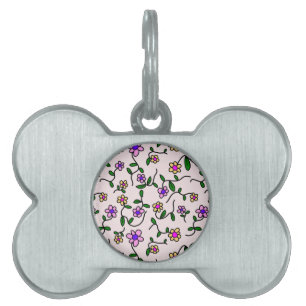 Colorful Flowers, Floral Pattern, Greenery, Boho Pet ID Tag