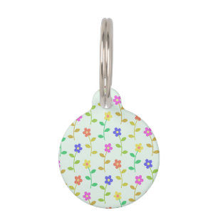 Colorful Flowers, Floral Pattern, Greenery, Boho Pet ID Tag