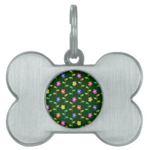 Colorful Flowers, Floral Pattern, Greenery, Boho Pet ID Tag