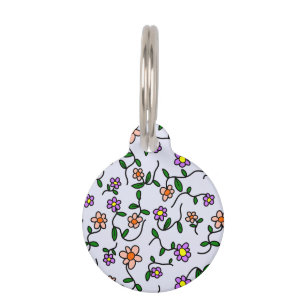 Colorful Flowers, Floral Pattern, Greenery, Boho Pet ID Tag
