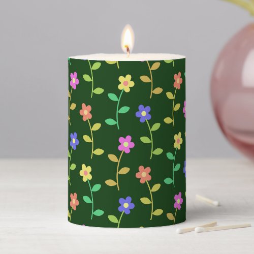 Colorful Flowers Floral Pattern Greenery Boho Pillar Candle