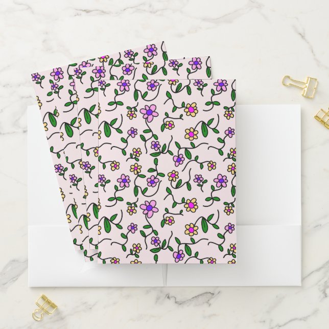 Colorful Flowers, Floral Pattern, Greenery, Boho Pocket Folder (In Situ)