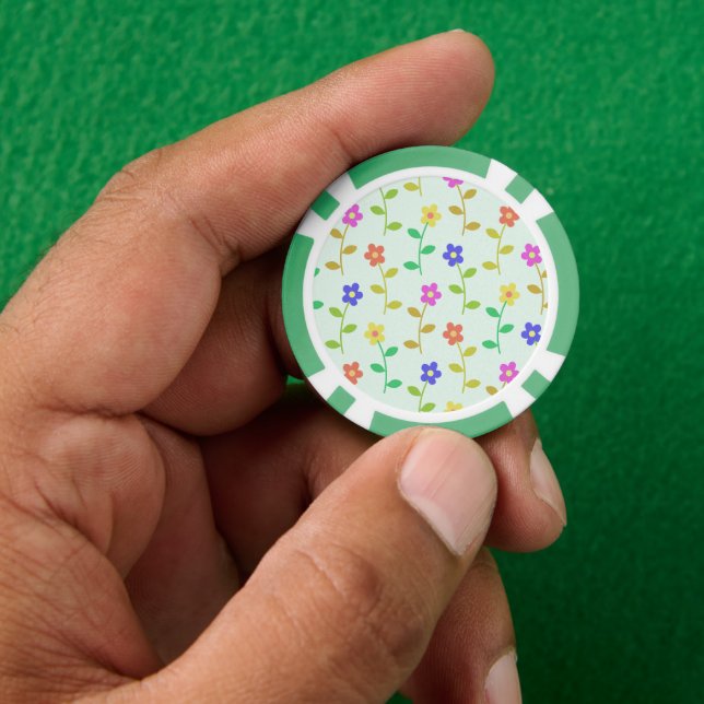 Colorful Flowers, Floral Pattern, Greenery, Boho Poker Chips (Hand)