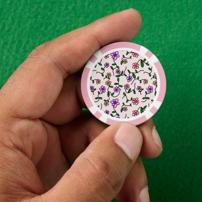 Colorful Flowers, Floral Pattern, Greenery, Boho Poker Chips (Hand)