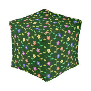 Colorful Flowers, Floral Pattern, Greenery, Boho Pouf