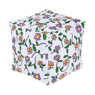 Colorful Flowers, Floral Pattern, Greenery, Boho Pouf