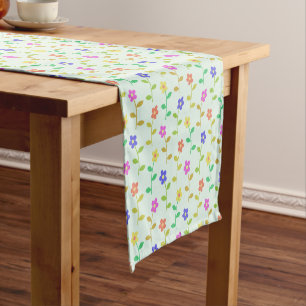 Colorful Flowers, Floral Pattern, Greenery, Boho Short Table Runner