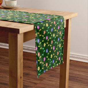 Colorful Flowers, Floral Pattern, Greenery, Boho Short Table Runner