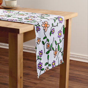 Colorful Flowers, Floral Pattern, Greenery, Boho Short Table Runner