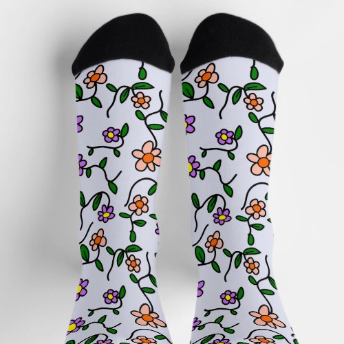 Colorful Flowers Floral Pattern Greenery Boho Socks