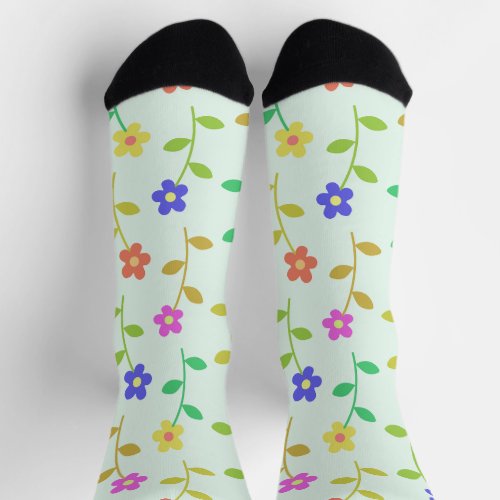 Colorful Flowers Floral Pattern Greenery Boho Socks