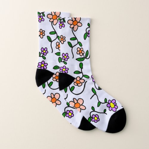 Colorful Flowers Floral Pattern Greenery Boho Socks