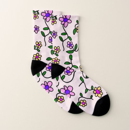 Colorful Flowers Floral Pattern Greenery Boho Socks