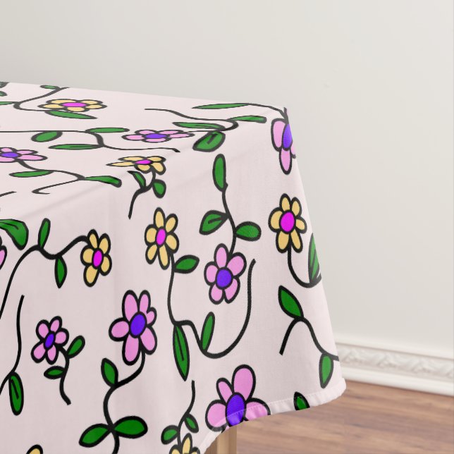 Colorful Flowers, Floral Pattern, Greenery, Boho Tablecloth (In Situ)