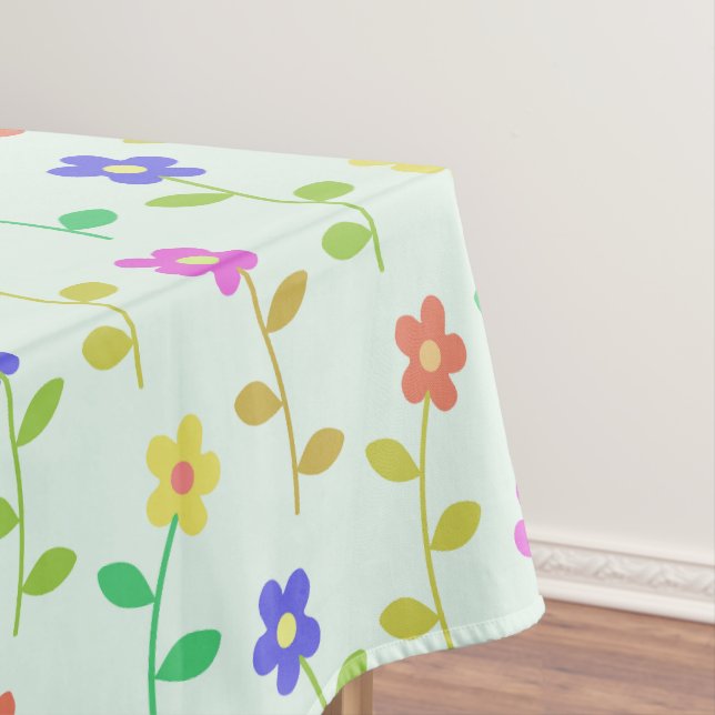 Colorful Flowers, Floral Pattern, Greenery, Boho Tablecloth (In Situ)