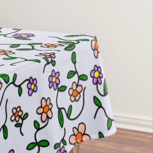 Colorful Flowers, Floral Pattern, Greenery, Boho Tablecloth