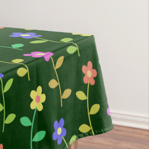 Colorful Flowers, Floral Pattern, Greenery, Boho Tablecloth