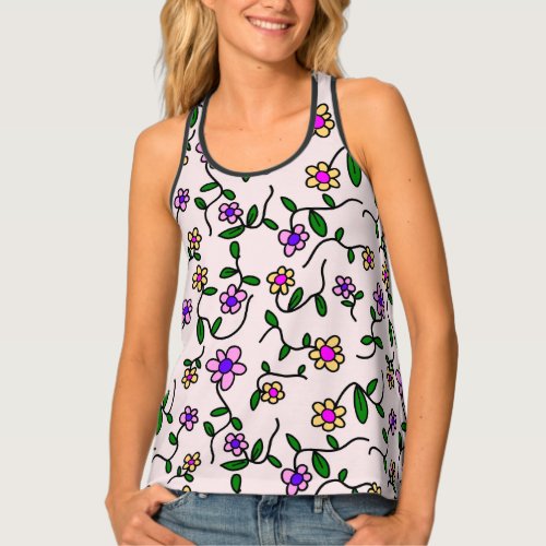 Colorful Flowers Floral Pattern Greenery Boho Tank Top