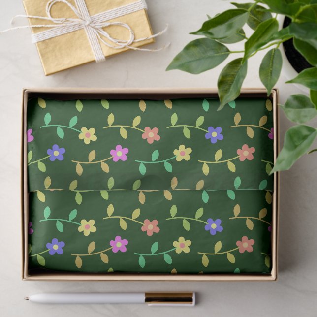 Colorful Flowers, Floral Pattern, Greenery, Boho Tissue Paper (Gift)