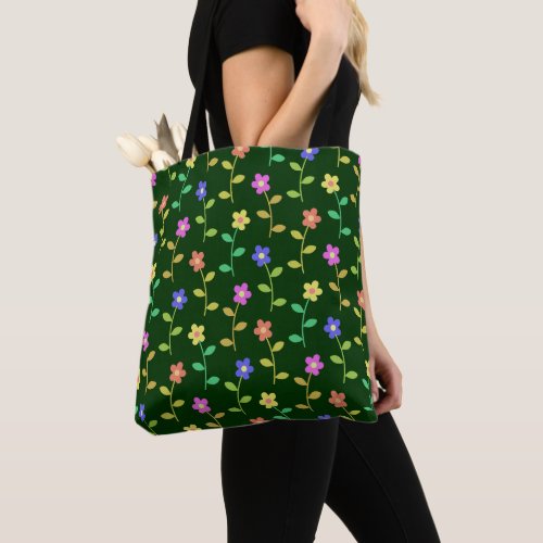 Colorful Flowers Floral Pattern Greenery Boho Tote Bag
