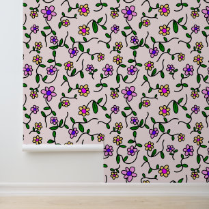 Colorful Flowers, Floral Pattern, Greenery, Boho Wallpaper