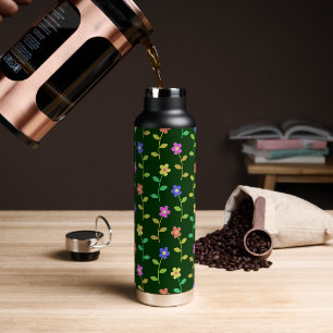 Colorful Flowers, Floral Pattern, Greenery, Boho Water Bottle