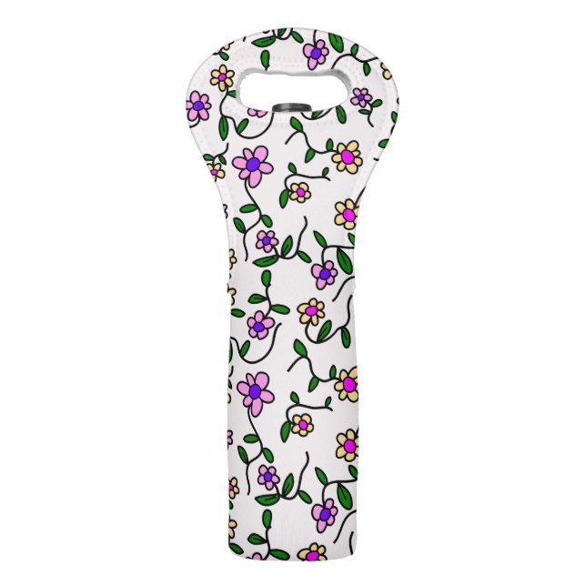 Colorful Flowers, Floral Pattern, Greenery, Boho Wine Bag (Front)